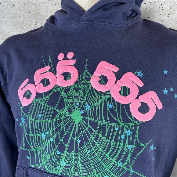 young thug Other - Young Thug Spider Hoodie Medium Worldwide Angel Number 555 Navy Pink R1